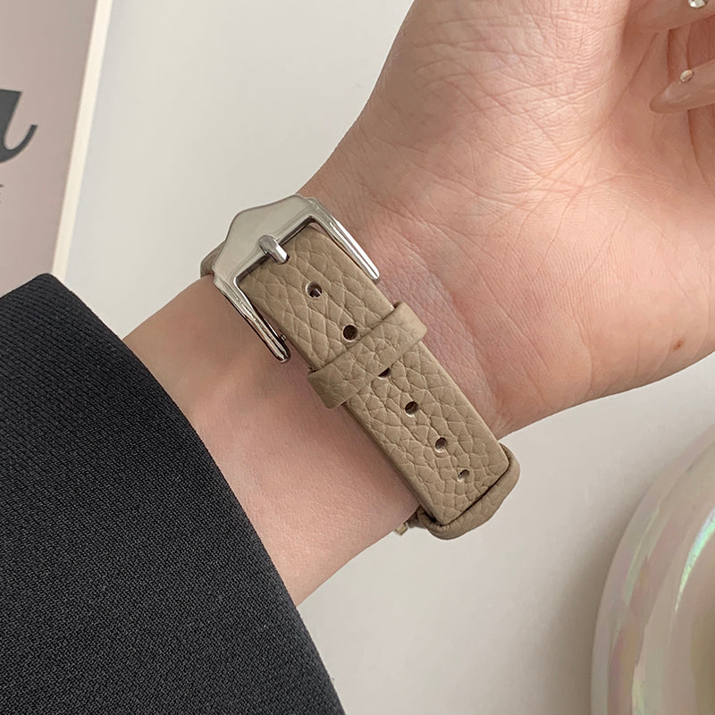 For Huawei Watch GT 4 41mm / Garmin Venu 3S / Venu 2S 18mm Replacement Strap Litchi Texture Band - Khaki For Huawei Watch GT 4 41mm / Garmin Venu 3S / Venu 2S 18mm Replacement Strap Litchi Texture Band - Khaki